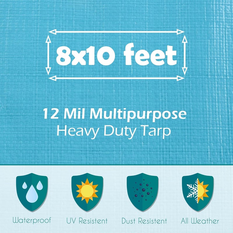 Teal Elite Tarps Heavy Duty Waterproof 8x10-12 mil Thick Camping Tent - Blue Tarp 8x10 UV Resistant, Rip & Tear Proof with Metal Grommets – Multipurpose Use for Camping, Tent, Boat, RV, Car, & Pool Cover - Image 2